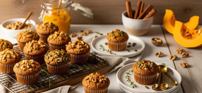 Kürbis-Gewürz-Muffins fertig gebacken auf einem großen Teller
