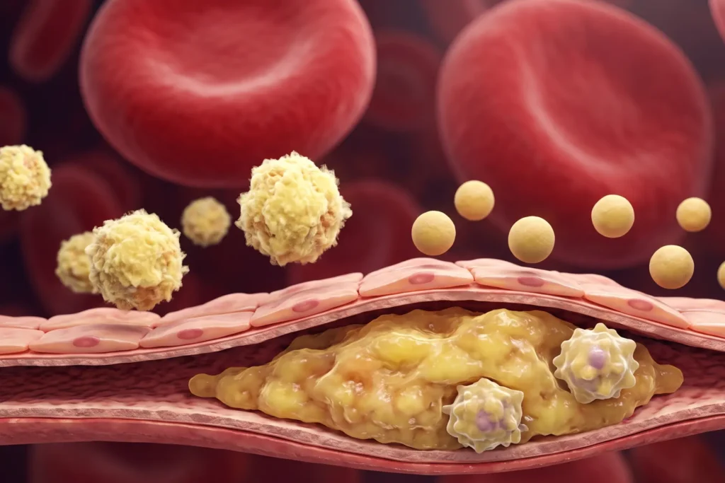 Darstellung der Ablagerungen von Cholesterin (Plaque) im Blut.